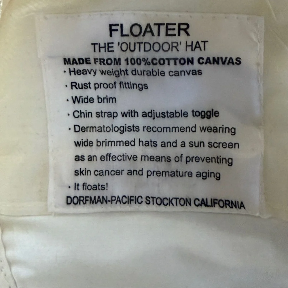 Dorfman Pacific Canvas‎ Adult Hat Floater Cream Chin Strap Outdoors Boat Fishing